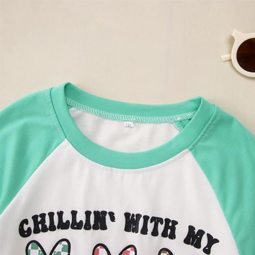 Image of MODNTOGA Boys Girls Easter Outfit Bunny Graphic T-Shirt Chillin' with My Peeps Letter Print Short Sleeve Tee Tops