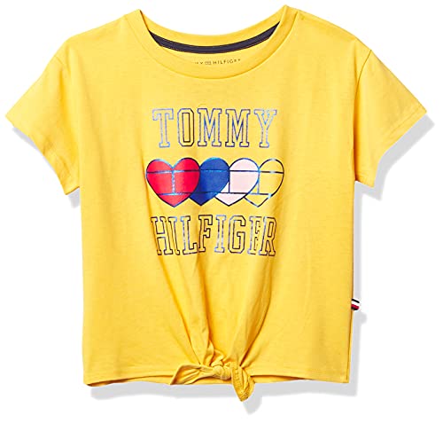 Tommy Hilfiger girls Tommy Hilfiger Short Sleeve Tie Knot Tee T Shirt, Fa21heart Yolk Yellow, Large US