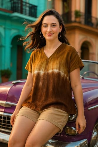 Image of Maaesa Women Handcrafted Tie & Dye Rayon Top | Regular Fit|Lightweight & Breathable Fabric | Casual Wear & Office Wear