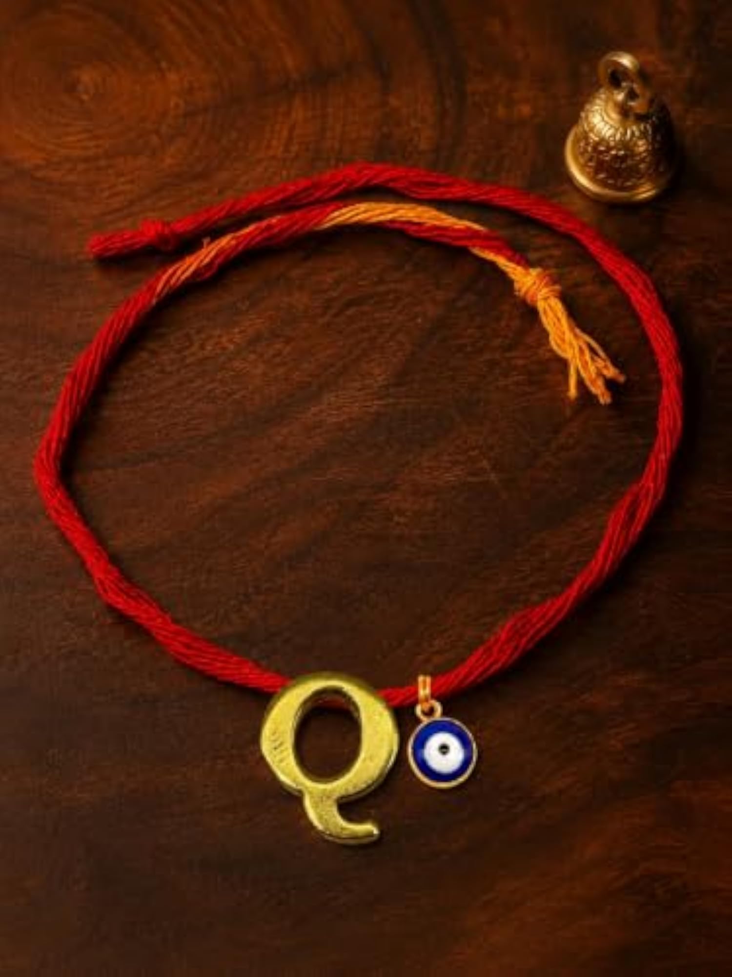 Q Letter Gold Plated Initial Charm Rakhi Bracelet for Bhai