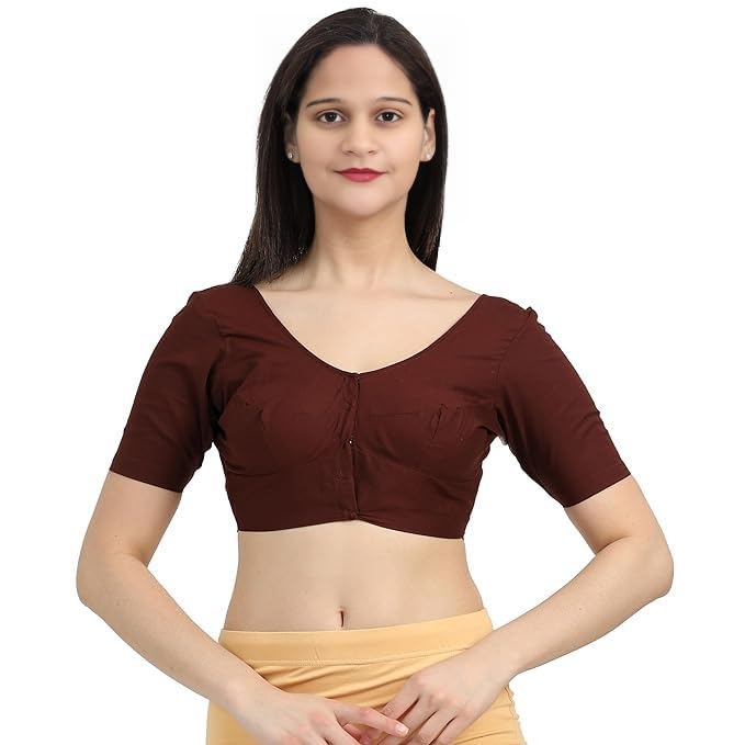 Women's Stitched Readymade 2by2 Plain Saree Wear Cotton Blouse, Regular Wear Blouse (Brown)-image-8