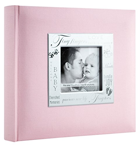 Image of MCS 200-Pocket Fabric Baby 4x6 Photo Album with Writing Space, 8.5 x 8.5 Inches, Baby Pink | Baby-Themed Photo Album With Writing Space For Captions, 8.5x8.5 Inch Fabric Cover