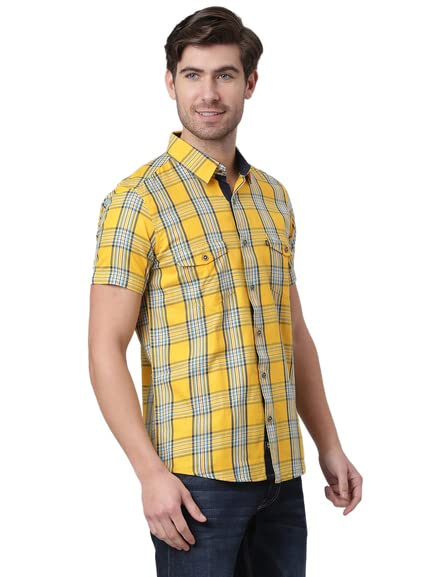 Image of Thomas Scott Men 100% Cotton Regular | Half Sleeve | Dounble Pocket | Checks Printed | | Casual | Shirts