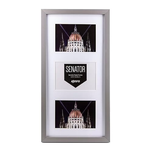 Kenro Grey,White Senator Grey Wood Triple Photo Frame With White Mat For 3 Photos 6X4 Inch / 10X15cm - Snf1015gy/3