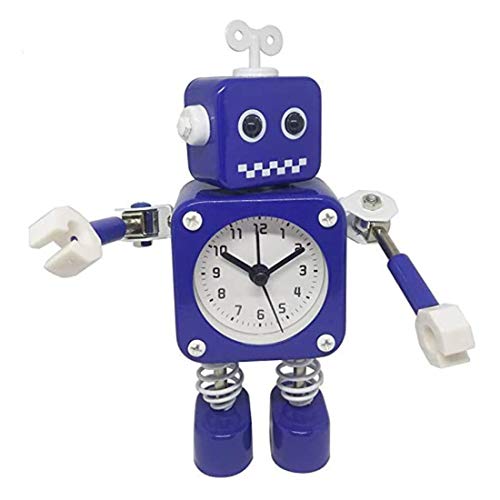 Diskary Roboter Wecker,Nicht tickende Wecker mit blinkenden Augen Lichtern und drehbarem Arm,Geschenk an Kinder (Blau)