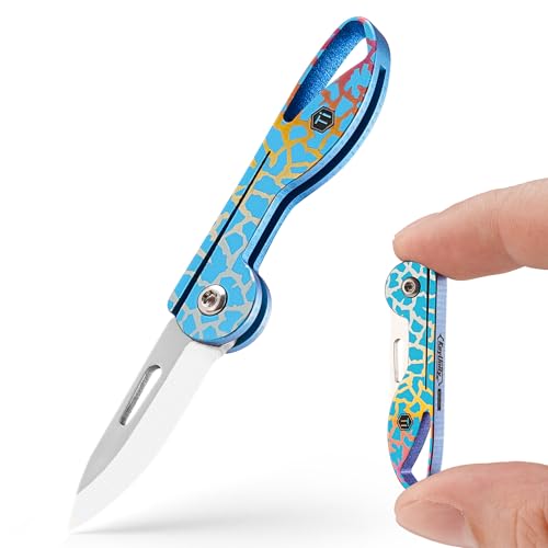 Image of KeyUnity KK05 Titanium Mini Pocket Knife, 1.06-Inch Blade, Crackle | Lightweight EDC Knife for opening packages and snack wrappers, removing clothing tags, and handling everyday tasks
