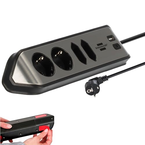brennenstuhl®Estilo Ecksteckdosenleiste 4-Fach mit USB A und USB C PD 30W (Tischsteckdose für Küche und Büro, Ecksteckdose mit 2X Schutzkontakt-Steckdosen, 2X Euro-Steckdosen) Silber/schwarz