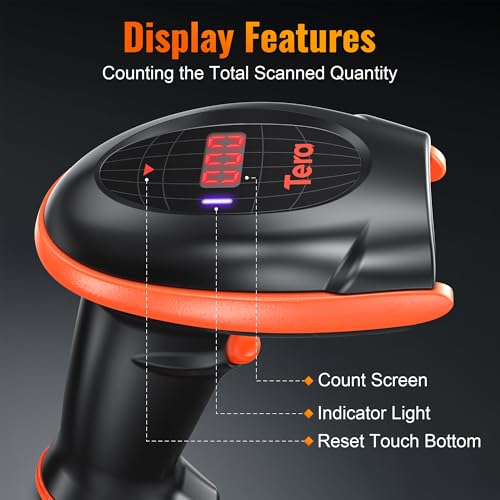 Tera Pro Series Wireless 1D 2D QR Barcode Scanner with Cradle Display Counting Screen Extra Fast Scanning Speed Ultra High Resolution Handheld Image Bar Code Reader for Warehouse Inventory HW0008 - Image 3