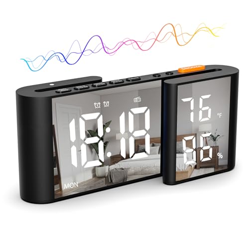 Kinberry Radio Alarm Clock, Large LED Display Digital Clock Bedside with Temperature Battery Powered Alarm Clock with FM Radio, Snooze,12/24hr, Power Off Memory, Dual Alarm, 5 Brightness