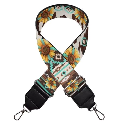 Image of Coldinair Brown Cow Luggage Strap Replacement Farmhouse Aztec Bag Strap Sunflower Guitar Strap for Purses Crossbody,Easy to Install Purse Making Supplies