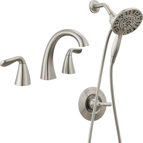 Delta Faucet Arvo 14 Series Single-Handle Shower Faucet with 4-Setting In2ition Dual Hand Held Shower Head, Arvo Widespread Faucet, Spotshield Nickel (Valve Included)