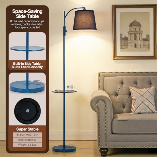 Image of AIDENOEY Smart Floor Lamp with Side Table | Stepless Dimming, RGB Multi-Color | Adjustable Swivel Head | Voice Control with Alexa & Google Assistant |Blue Lamp for Living Room,Bedroom,Home Office
