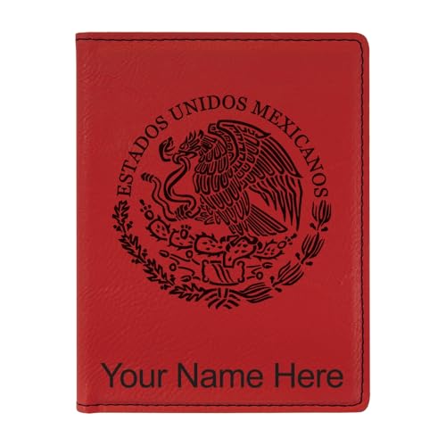 LaserGram Faux Leather Passport Holder, Flag of Mexico, Personalized Engraving Included (Red)
