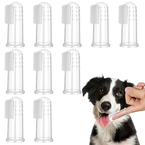10 Pieces Dog Finger Tooth Brushing Kit, Finger Toothbrush for Cat Dogs Puppy Kitten Fingers Toothbrushs with Silicone Bristles Cat Teeth Cleaning Brush Pet Dental Care & Teeth Cleaning for All Pets