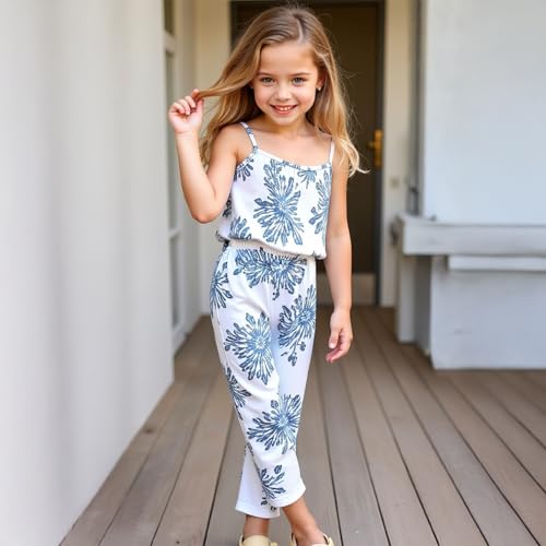 Image of Girls' Floral Print Sleeveless crop Top and Pants Set - Perfect for Outdoor Play and Casual Occasions 3-9 Years