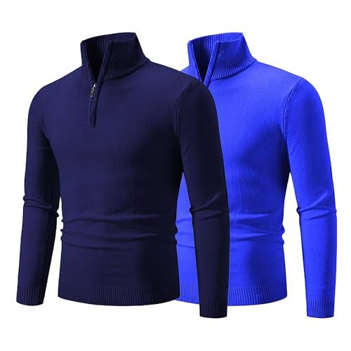 Maiyifu-GJ 2 Pack Mens Quarter Zip Pullover Sweater Slim Fit Lightweight Knitted Sweater Casual Long Sleeve Mock Neck Sweater - Main Image