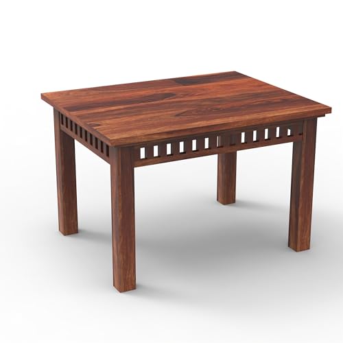Image of WOODLAB Sheesham Wood 4 Seater Dining Table Set with Chairs | Wooden Dining Table for Home Dining Room | 4 Seater Dinner Table Set for Living Room and Home - Natural Finish