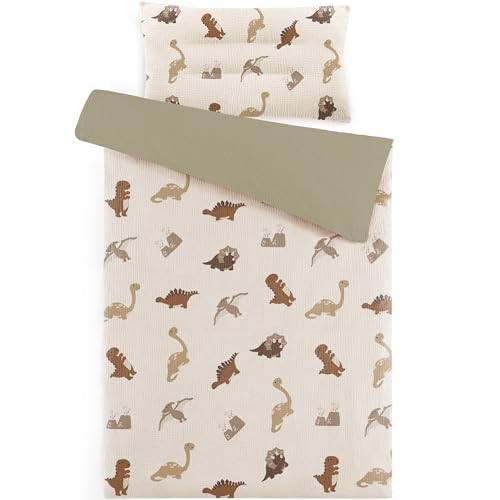 Susurration 100% Baumwolle Musselin Kinderbettwäsche 100x135 Kissenbezug 40x60 cm aus Leicht und Komfortabel Bettwäsche Set für Baby Kinder(Olive)