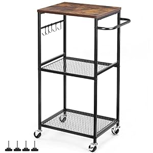 NANANARDOSO Rolling Cart, 3 Tier Utility Kitchen Cart on Wheels, Wooden Top and Metal Frame Rolling Storage Cart for Kitchen, Living Room, Laundry Room, Rustic Brown. NANANARDOSO Rolling Cart 3 Tier Utility Kitchen Cart on Wheels Wooden Top and Metal Frame Rolling Storage Cart for Kitchen Living Room Laundry Room Rustic Brown