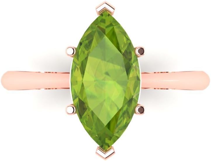 Clara Pucci 2.6 ct Brilliant Marquise Cut Solitaire Green Peridot Classic Wedding Statement Bridal ring Solid 18K Rose Gold for Women