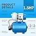FOTING 1.5HP Shallow Well Pump with Pressure Tank, 1340GPH Automatic Irrigation Water Booster Jet Pump, Water Pumps Booster System 164FT 115V for Home Garden Lawn Farm, Blue