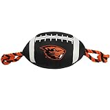 Pets First NCAA Oregon State Beavers ORS-3121NCAA Oregon State Nylon Football Dog Toy with Inner Squeaker & Tough Ropes for Tug-of-war Games, Black, One Size