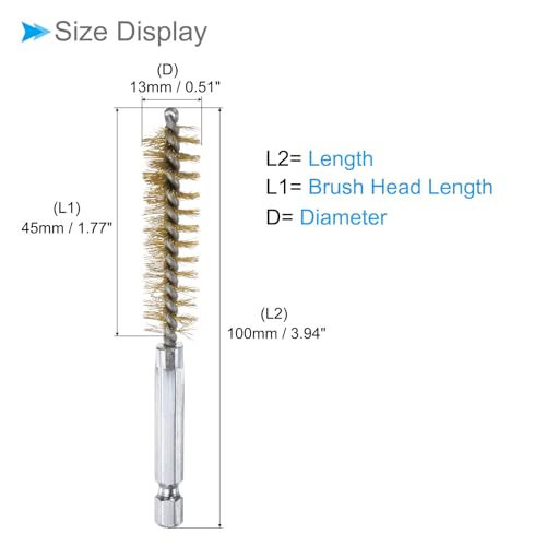 Image of Bore Brush, 13mm Dia 4 Inch Length, Brass Cleaning Wire Brushes with 1 /4 Inch Hex Shank - (Applications: for Power Drill, Die Grinder), 5-Pieces