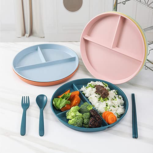 Cheeren 8 Pack Unbreakable Round 9-Inch Wheat Plastic Divided Plates Set Gridded Dinner Plate For Kids Adults, Sectioned Meal Camping Dishes For Bbq, Microwave & Dishwasher Safe #TOP6