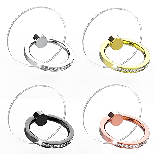 Diamond Cell Phone Ring Holder Stand 4 Pack Transparent Finger Grip Phone Ring Clear Holder 360° Degree Rotation Finger Ring Kickstand Compatible Various Mobile Phones