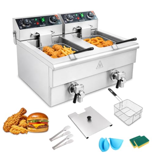 Sovtekr 3000W Commercial Electric Double Deep Fryer, Stainle
