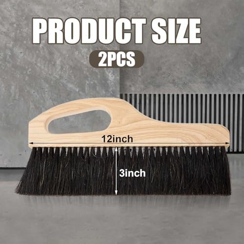 Singhoow 2 Pack Concrete Broom Tools, 12 Inch Masonry Brush Hand Concrete Finish Brush Horse Hair/Poly Bristle Hand Finished Masonry Texturing Tools with Comfort Handle