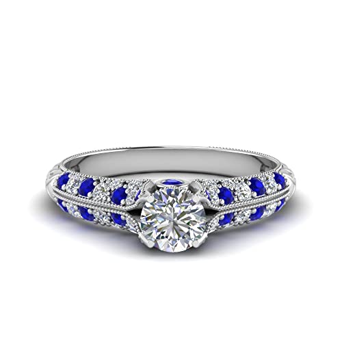 Image of Choose Your Gemstone 2 Row Milgrain Diamond CZ Ring 925 Sterling Silver Round Shape Vintage Engagement Rings Matching Jewelry Wedding Jewelry Easy to Wear Gifts US Size 4 to 12