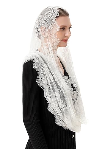 PAMOR Spanish Style Lace Traditional Vintage Inspired Infinity Shape Mantilla Veil Latin Mass Head Covering (Ivory) by PAMOR - Used condition - Image 8