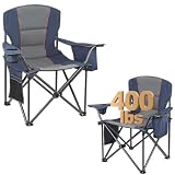 SILKLUMO 2 Pack Heavy Duty Oversized Camping Chair for Adults 200KG Max/Lumbar Support - Folding Chairs with Side Pocket, Cup Holder & Cooler Bag for Beach, Fishing, Lawn, Backyard (Marineblau)