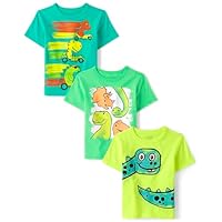 The Children's Place Baby Boy's and Toddler Dino Short Sleeve Graphic T-Shirts,Multipacks, Dinosaurs 3-Pack, 4T