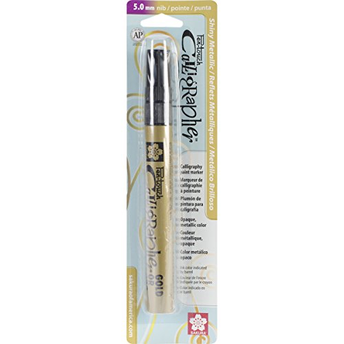 Sakura 47581 Blister Card Pentouch Calligrapher Marker Pen, Medium, Gold