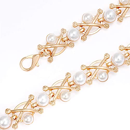 WHIPPY Metal Waist Chain Women Adjustable Body Link Pearl Belts Fashion Belly Jewelry for Jeans Dresses Gold4