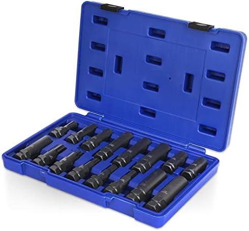 Lug Nut Key Set, 16 Pieces SAE & Metric Wheel Lock Removal Tool Kit, Lug Nut Remover Set for Spline, Star, Hex, and Fluted Hex, Lug-nut Master Extractors & Thin Wall Spline Lug Nut Socket, Cr-Mo Steel