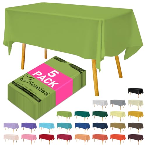 Hereisa Disposable Plastic Tablecloth Lime Green 54x108 Inch, 5-Pack Waterproof Rectangular Table Cover for Parties, Picnics, Dining Protection