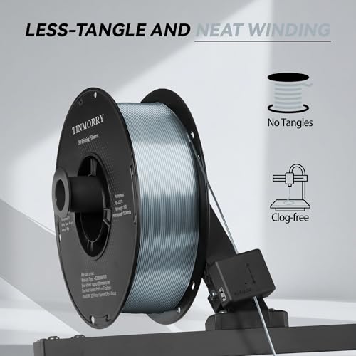 Image of PLA Filament 1.75mm, TINMORRY 3D Printer Filament, 1kg (2.2lbs), Compatible with Bambu FDM 3D Printer, Silk Silver