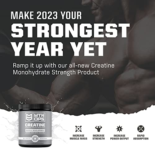 Mtn Ops Creatine Monohydrate Powder, Unflavored 50 Serving Tub - 100% Pure Micronized For Muscle Mass, Strength & Power #TOP3