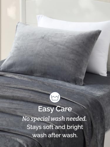 Image of Fleece Sheets Twin Size Set - 3-Piece Velvet Flannel Sheet Set - Dark Grey