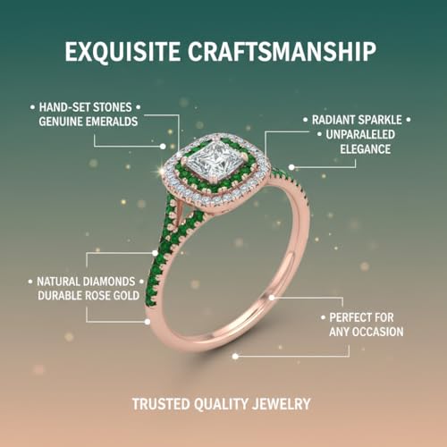 Image of Choose Your Gemstone Delicate Double Halo Diamond CZ Ring Rose Gold Plated Princess Shape Halo Engagement Rings Matching Jewelry Wedding Jewelry Easy to Wear Gifts US Size 4 to 12