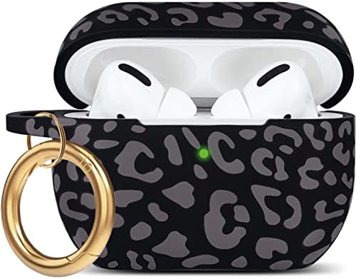 Leopard Silicone Airpods Pro Case 2019, Gawnock Soft Case Cover Flexible for iPod Pro Case Floral Print Cover for Women Girls with Keychain - Grey Leopard Cheetah