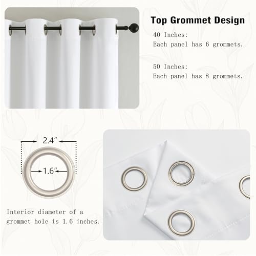 Image of Simplebrand Pure White Kitchen Valances for Windows 18 Inches Long 2 pack, Light Filtering Window Valances for Living Room, Grommet Short Straight Drape Kitchen Curtains for Bedroom Kids Room, 40Wx18L