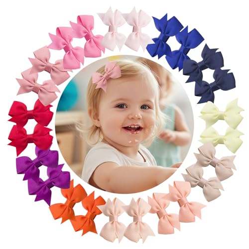 Baby Hair Clips for Girls, 24 Pieces, 2 Inch Hair Bows with Alligator Clips, Grosgrain Ribbon, 12 Colors, Perfect for Birthday Parties, Gifts & Everyday Wear – Compatible with Toddler Girls, Baby Girls