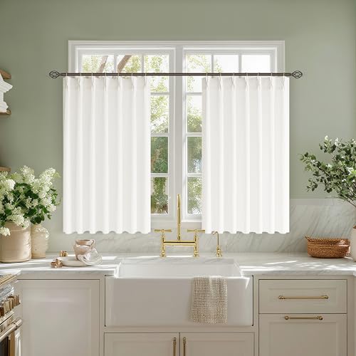 Image of Cream Semi Sheer Linen Pinch Pleated Curtains 36 Inch Long