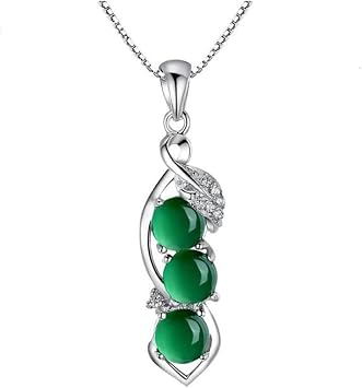 FLYYQMIAO Dainty 925 Sterling Silver Emerald Pendant Necklaces Green 3 Peas Pod Necklace Jade Luxury Charm Necklace Gift for Wife Women Her Birthday Girlfriend Fashion Anniversary Jewelry