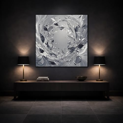 Tableau verre brisé abstrait noir et blanc 30x30 cm pour salon - 3