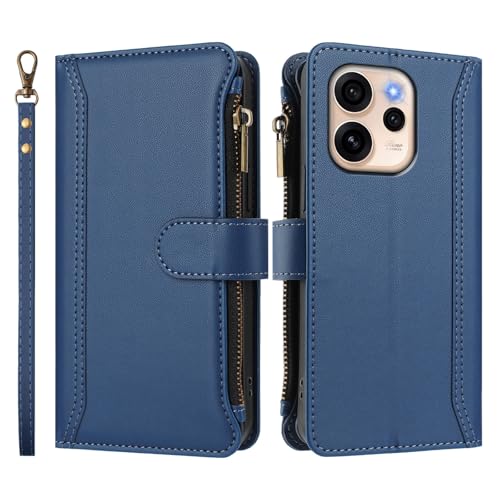 Coque Oppo Reno 15 Pro 5G housse en cuir PU bleu foncé haute finition